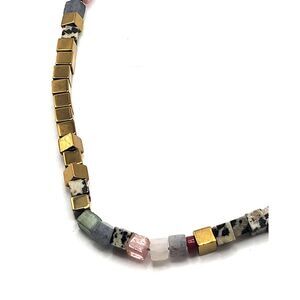 Artisan Healing Gemstone Gold Square Beads Marble Flourite 24in